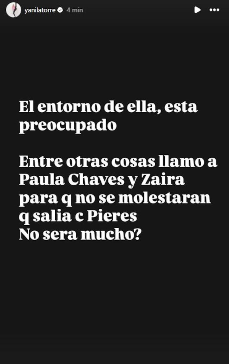 Yanina Latorre ventil&oacute; las llamadas de Chechu a Paula y a Zaira. Foto: Captura de Instagram Stories (@yanilatorre)