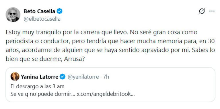 Yanina Latorre y Beto Casella : captura de X.