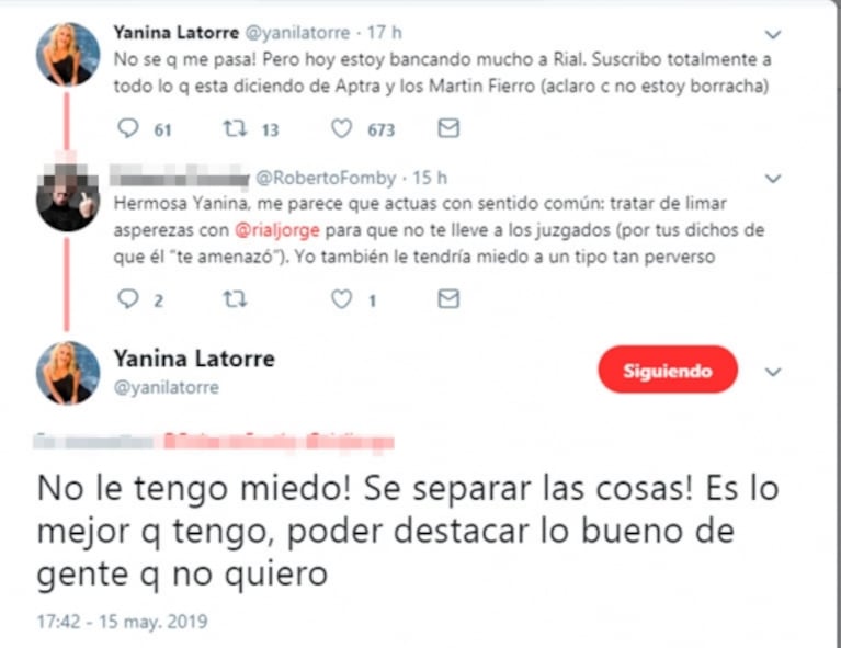 Yanina Latorre y una sorpresiva opinión de Jorge Rial: "Aclaro que no estoy borracha pero hoy lo banco"