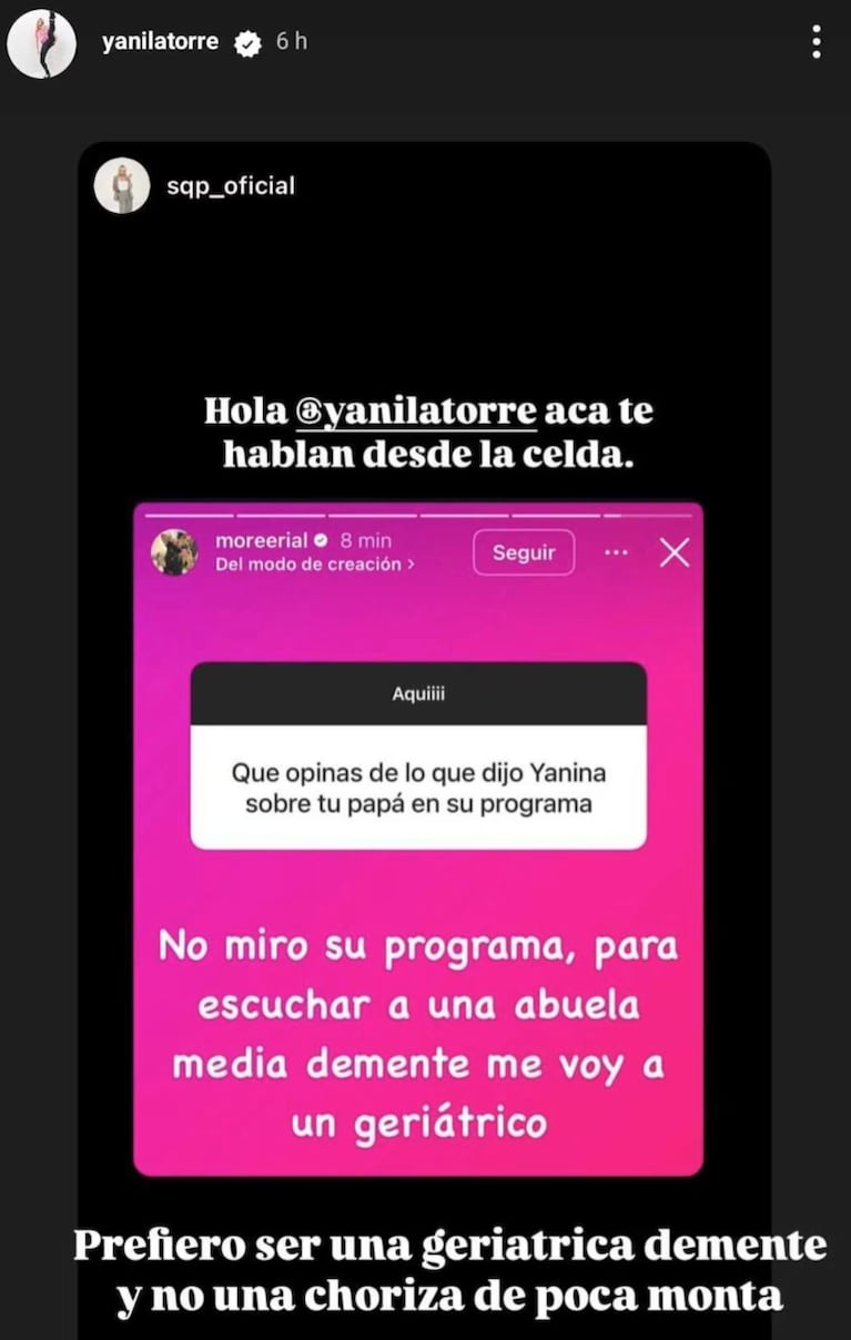Yanina reaccionó al descargo de Morena. Foto: IG | yanilatorre