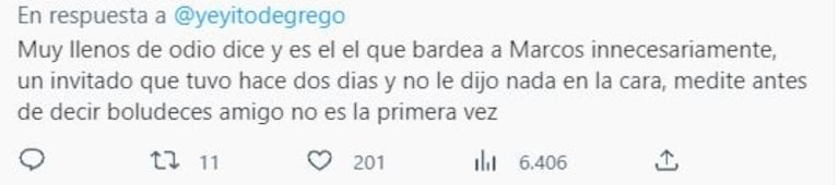 Yeyo De Gregorio imitó a Marcos de Gran Hermano, lo destrozaron en redes y se defendió: "Están muy llenos de odio"