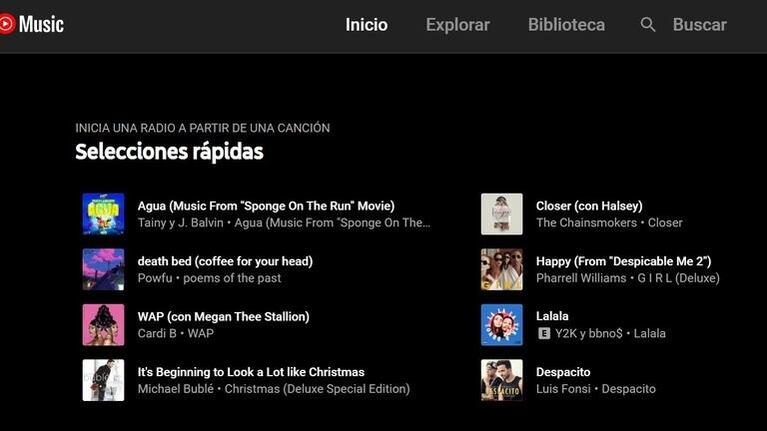 YouTube Music introduce las ´Selecciones rápidas´ para iniciar una lista de radio a partir de una canción. Foto: EP.