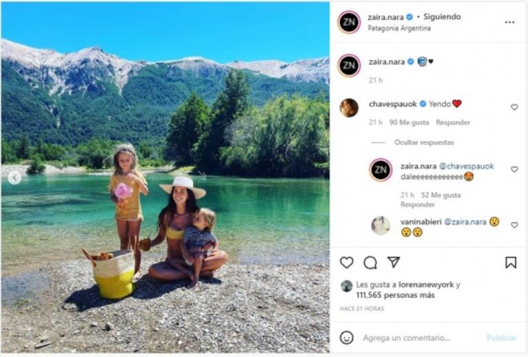 Zaira Nara compartió fotos de sus vacaciones en la Patagonia y Paula Chaves reaccionó: "Yendo"