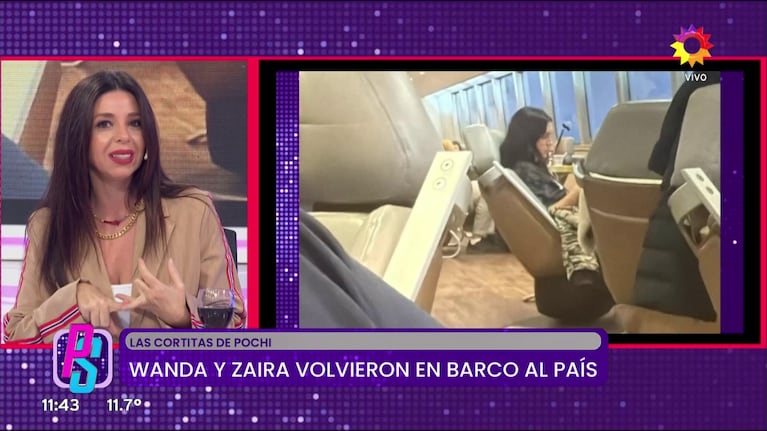 Zaira Nara en su regreso a Argentina de Uruguay (Foto: captura de eltrece).