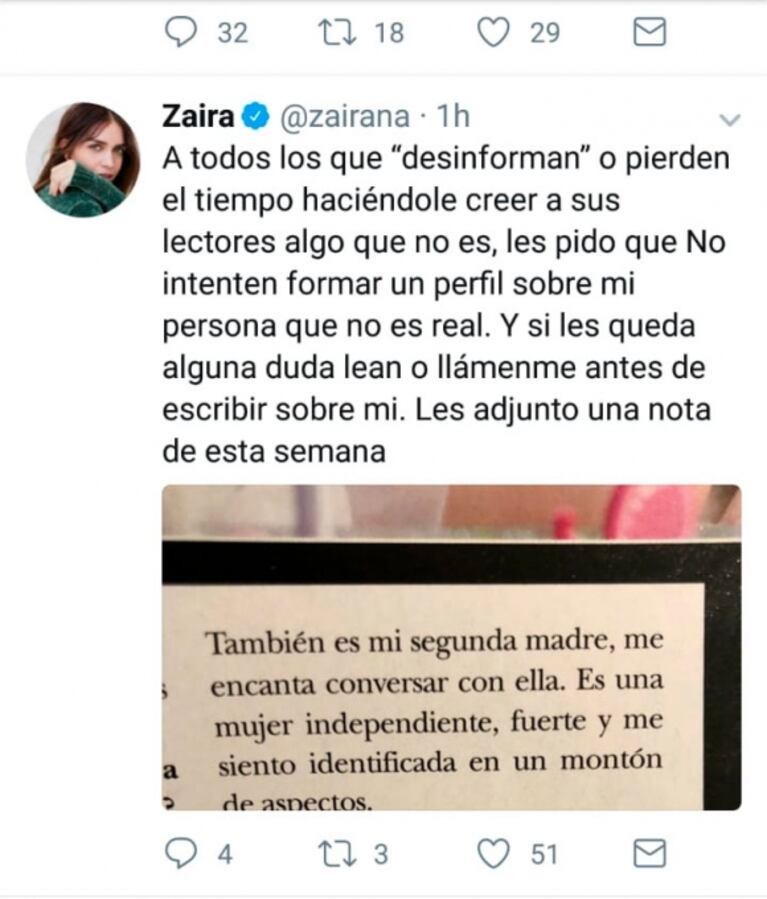 Zaira Nara, enojada con la prensa: "Arman historias con argumentos sacados de contexto"