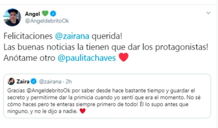 Zaira Nara le agradeció a Ángel de Brito por guardar el secreto de su embarazo: ¿palito para Intrusos?