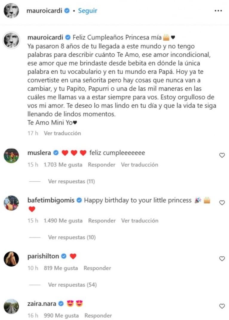 Zaira Nara le dedicó a Mauro Icardi un cariñoso mensaje
