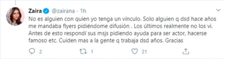 Zaira Nara se defendió de las acusaciones de su ex asesor: "Está buscando prensa sin importarle nada"