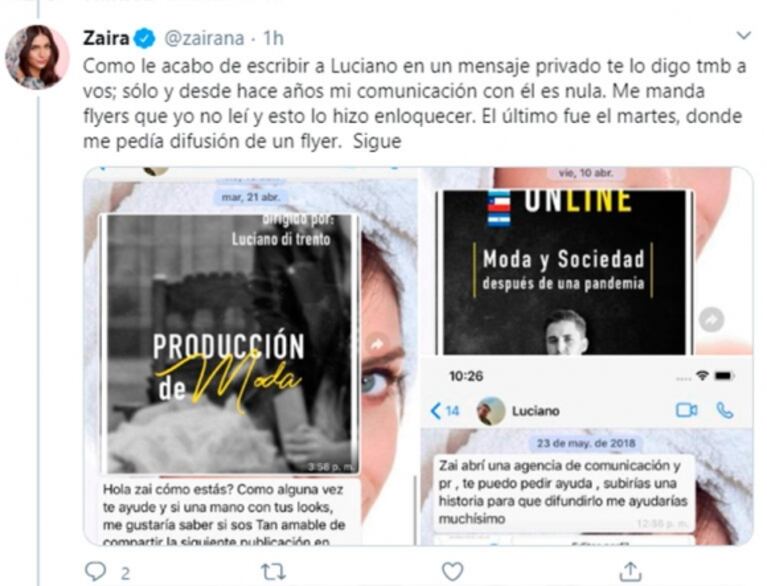 Zaira Nara se defendió de las acusaciones de su ex asesor: "Está buscando prensa sin importarle nada"