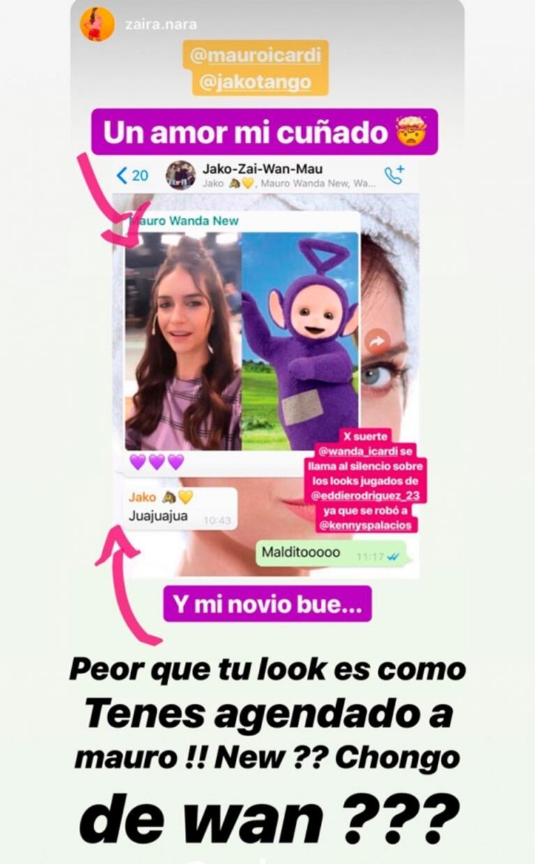 Zaira Nara se quejó de una burla de Icardi en el chat familiar ¡y Wanda la mandó al frente por cómo tiene agendado a Mauro! 