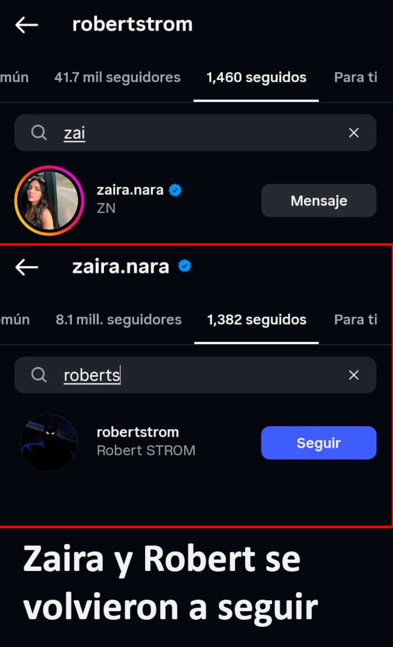 Zaira Nara y Robert Strom se volvieron a seguir en Instagram