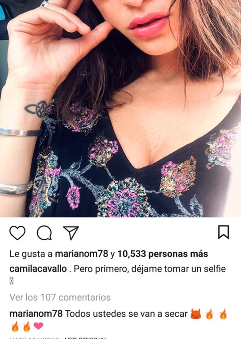 Zarpado comentario hot de Mariano Martínez a una foto de Camila Cavallo: "Te chapo toda hasta dejarte seca"