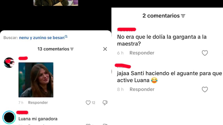 Zunino le comió la boca a Nenu López frente a Luana y su reacción fue viral (capturas de TikTok)