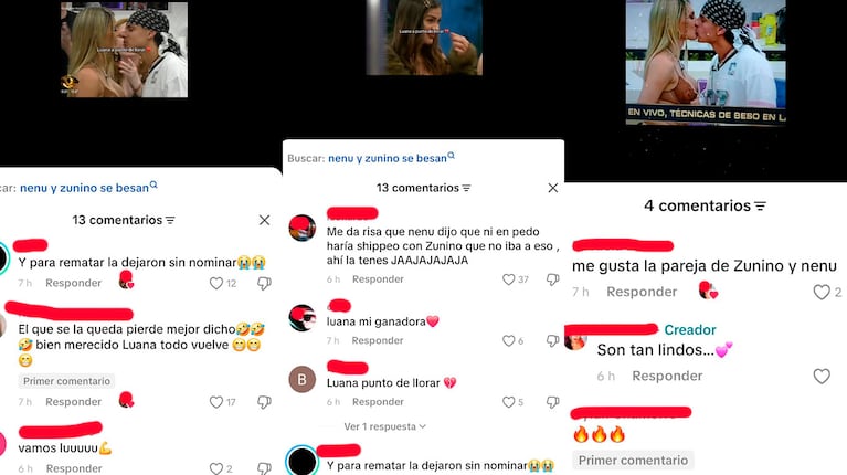 Zunino le comió la boca a Nenu López frente a Luana y su reacción fue viral (capturas de TikTok)
