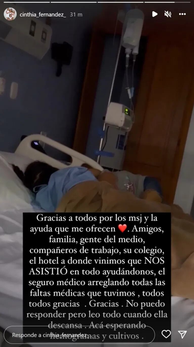 Cinthia Fernández compartió las imágenes acompañando a su hija y agradeció las muestras de cariño 