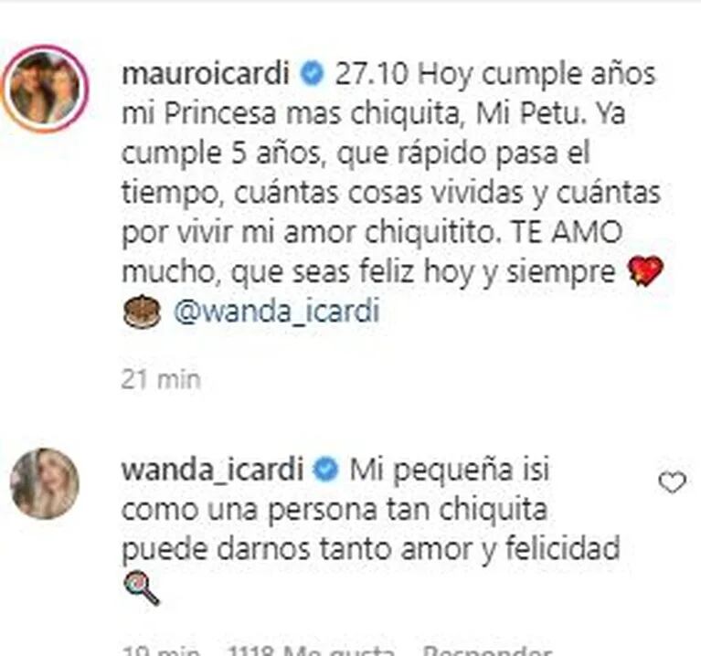 Los mensajes de Mauro Icardi y Wanda Nara por el cumpleaños de su hija Isabella tras el escándalo: "Qué rápido pasa el tiempo"