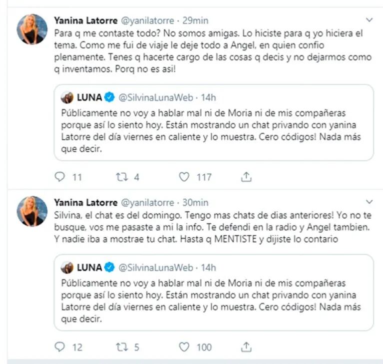 Yanina Latorre, filosa contra Silvina Luna tras su pelea con Ángel de Brito: "Hacete cargo de lo que decís"