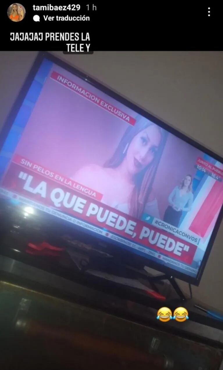 La irónica reacción de Tamara Báez al ver en la TV su descargo por su foto retro: "Ja, ja, ja prendés la tele"