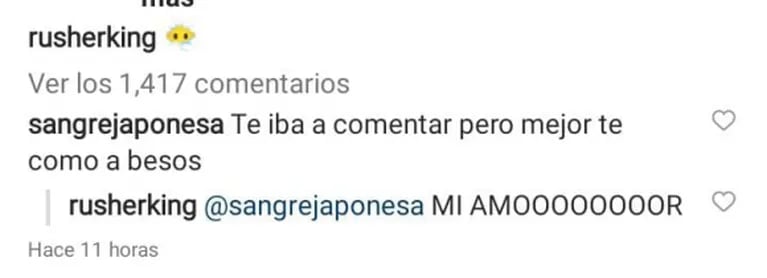 Picante reacción de China Suárez al ver una foto de Rusherking: "Te como a besos"