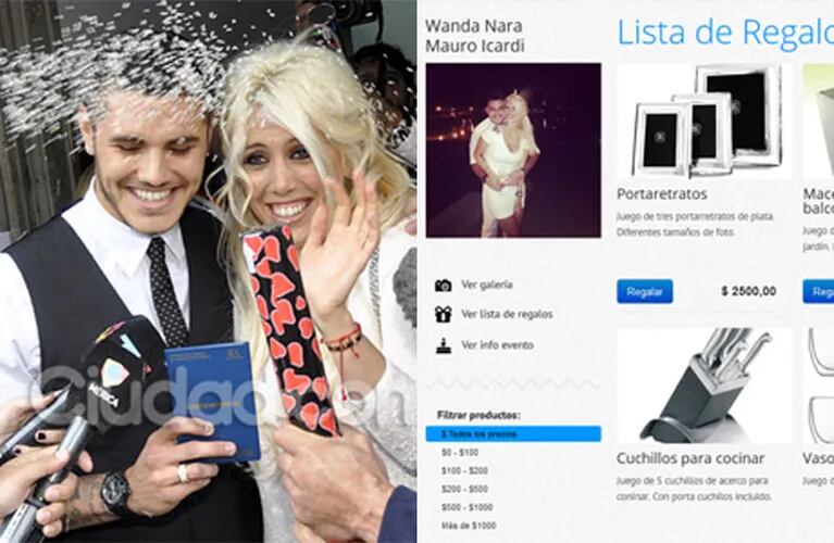 La lista de casamiento de Wanda Nara y Mauro Icardi. (Fotos: Ciudad.com y alistate.com.ar)