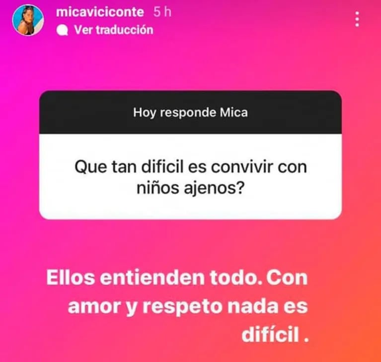 Mica Viciconte respondió cómo es convivir con las hijas de Cubero y Nicole Neumann: "Nada es difícil con amor"