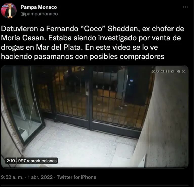 Detuvieron a Fernando “Coco” Shedden, el exchofer de Moria Casán: "Vendía cocaína"