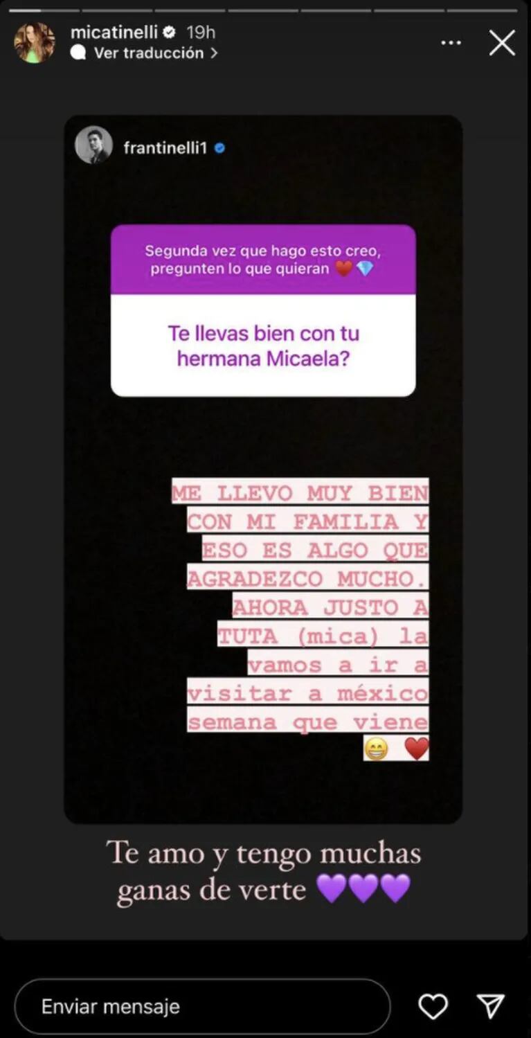 Fran Tinelli compartió un tierno ida y vuelta con Mica, que vive en México: "Muchas ganas de verte"