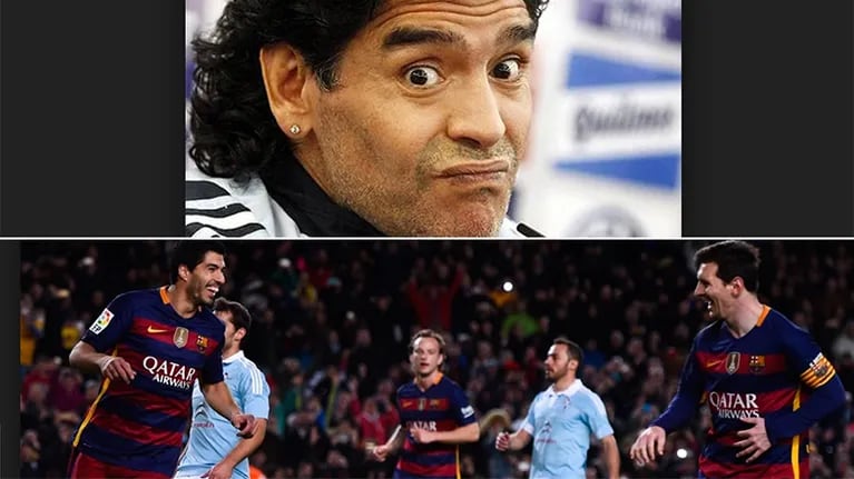 Maradona opinó del penal de Messi y Suárez. Fotos: Web.