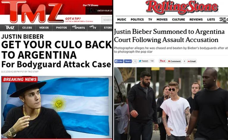 TMZ.com y Rolling Stone sobre la demanda a Justin Bieber. (Foto: Web)