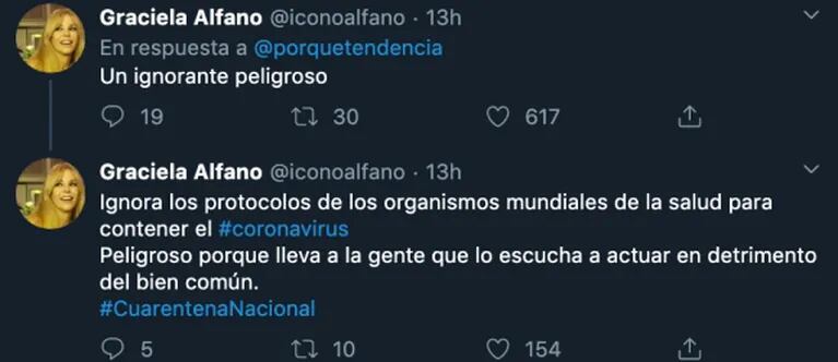 La bronca de Graciela Alfano contra Aníbal Pachano por sus polémicas declaraciones sobre el coronavirus: "Un ignorante peligroso"