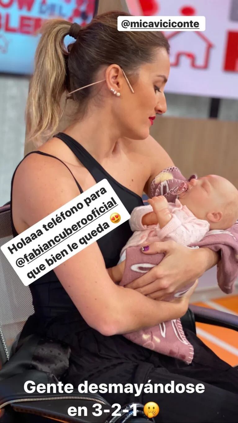 La foto de Mica Viciconte con un bebé de juguete, que puso en aprietos a Fabián Cubero: "Le queda bien"