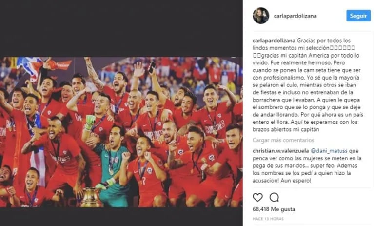 Escandaloso mensaje de la mujer de Claudio Bravo, arquero de la selección chilena, tras quedar afuera del Mundial: "Algunos se iban de fiesta y no se entrenaban de la borrachera que llevaban"