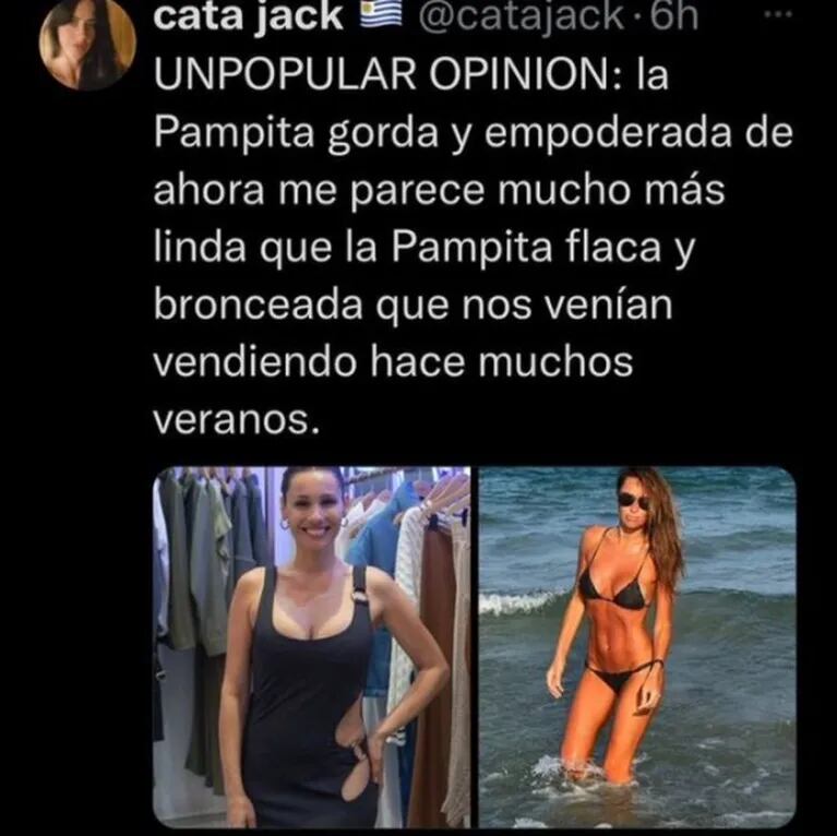 Pampita habló del debate sobre su cuerpo luego de que una twittera la llamó "gorda": "Yo me veo hermosa, estoy hormonal"