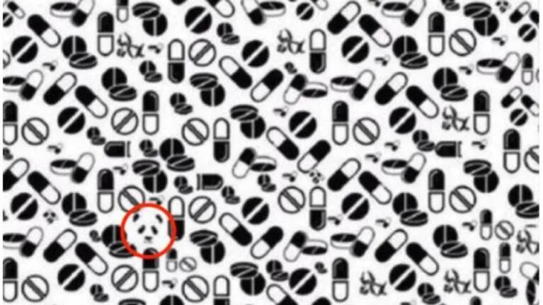 Reto visual: encontrar al oso panda entre las pastillas