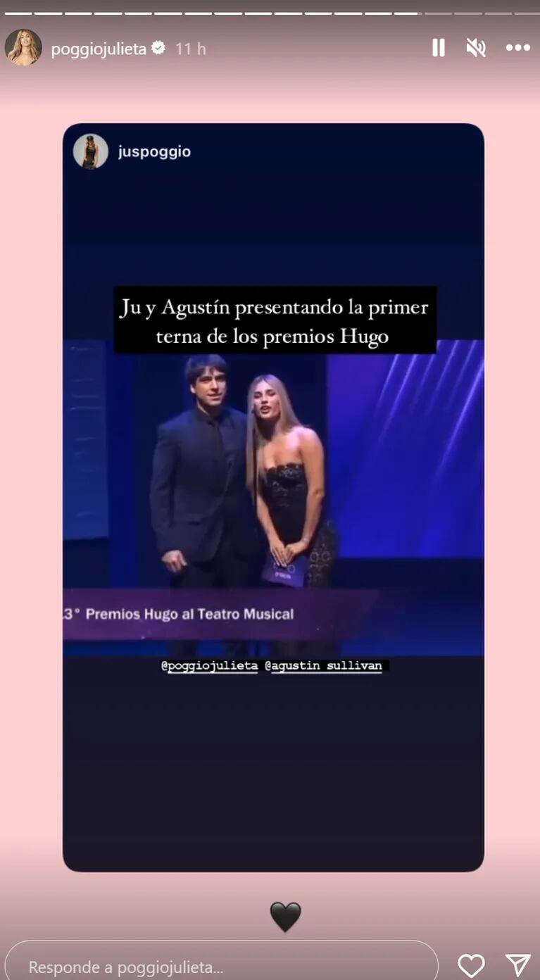 Julieta Poggio y Agustín Sullivan, juntísimos en los Premios Hugo: el detalle que reavivó rumores de romance