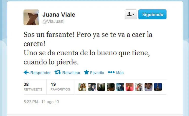 Juana Viale y su tweet contra un misterioso destinatario (Foto: Web y Captura). 