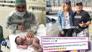 Diego Maradona viajó con Rocío Oliva para encontrarse con su flamante nieto (Fotos: Instagram)