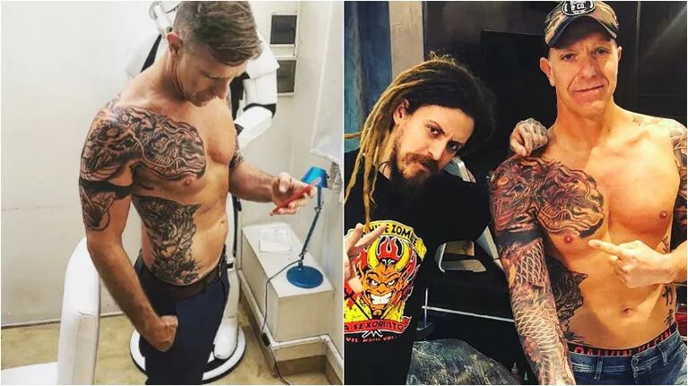 Alejandro Fantino lució su enorme tatuaje terminado (Fotos: Instagram)