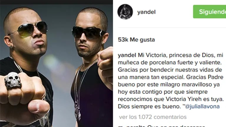 El mensaje de Yandel para la hijita de Wisin.