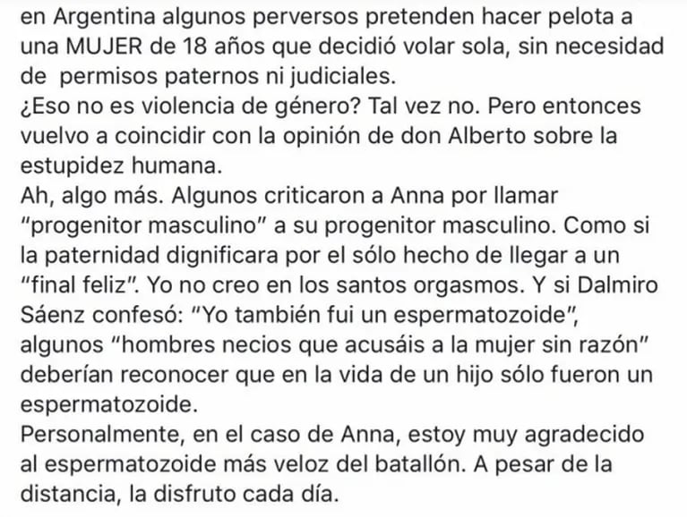 La defensa de Enrique Torres, cuñado de Andrea del Boca, a Anna Chiara, su sobrina