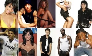 Rihanna, Eminem, Shakira, Lady Gaga, Michael Jackson, Cristiano Ronaldo, Katy Perry, Justin Bieber, Akon y Lil Wayne.