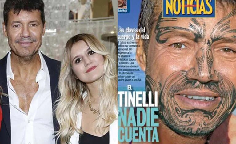 Micaela Tinelli salió a bancar a su padre en Twitter, tras la tapa de Noticias. (Fotos: Web y Noticias)