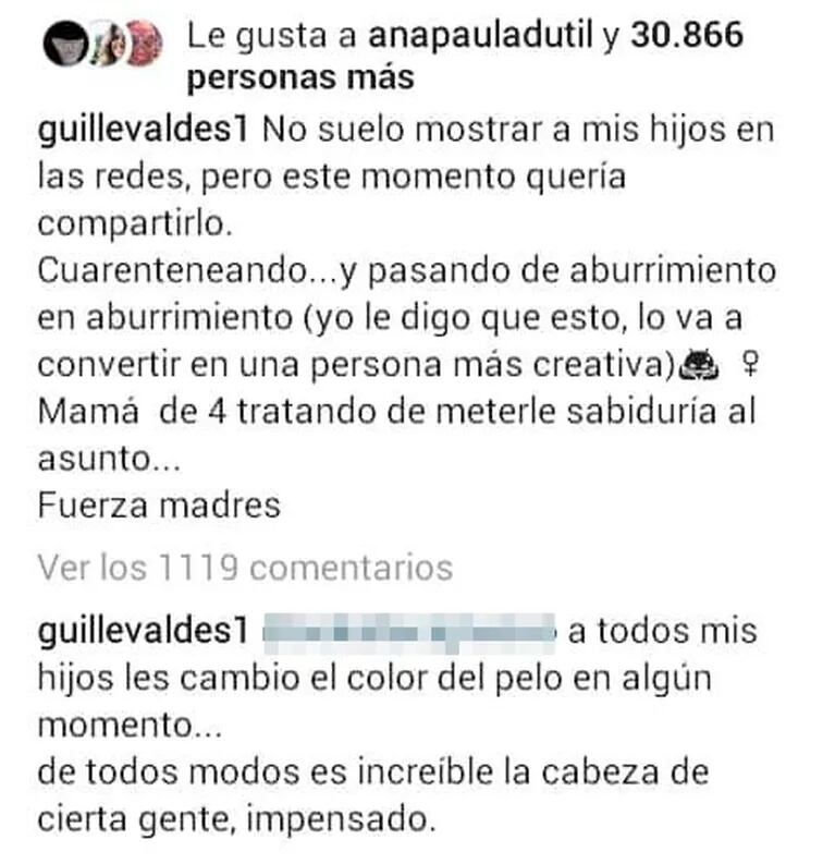 Fuerte respuesta de Guillermina Valdés ante las críticas de una seguidora a su familia con Tinelli : "Cuánta maldad"