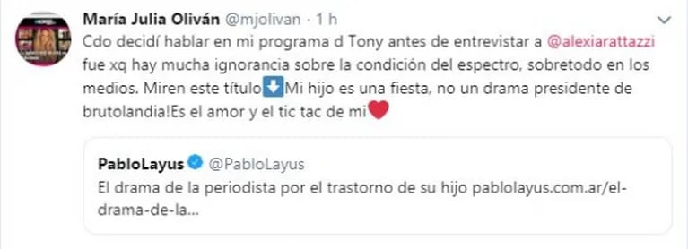 El fuerte enojo de María Julia Oliván con Pablo Layus: "¡Mi hijo es una fiesta; no un drama, bruto!"
