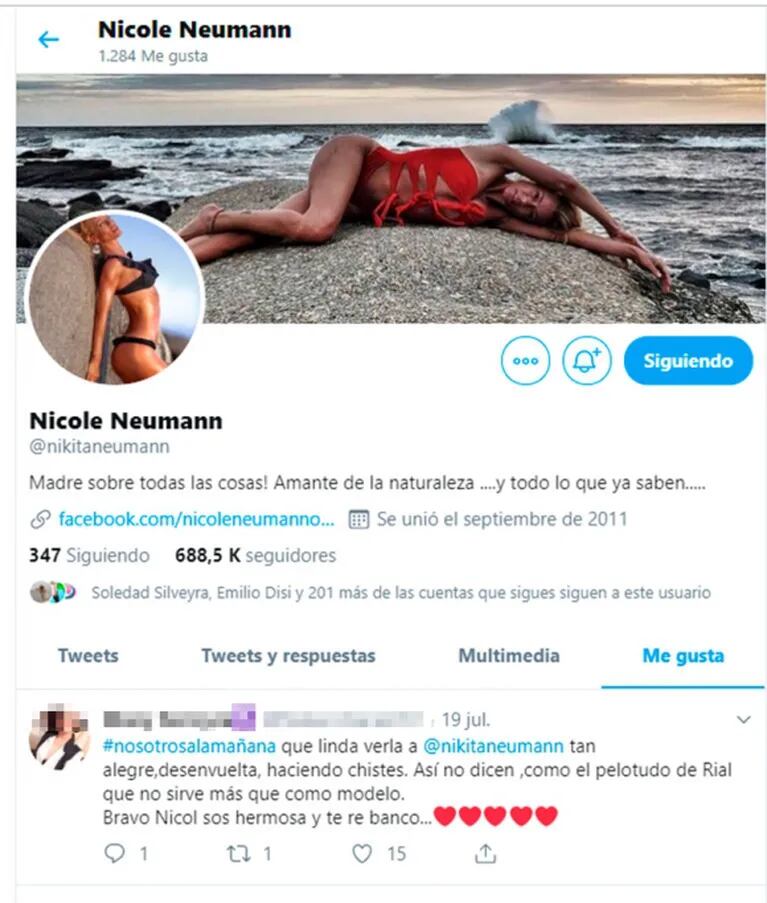 Explosivo "me gusta" de Nicole Neumann contra Jorge Rial tras sus duras críticas por su rol de panelista