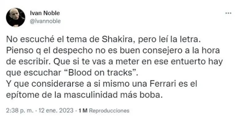 Contundente crítica de Iván Noble a Shakira por su canción contra Piqué: "Pienso que el despecho no es buen consejero a la hora de escribir"