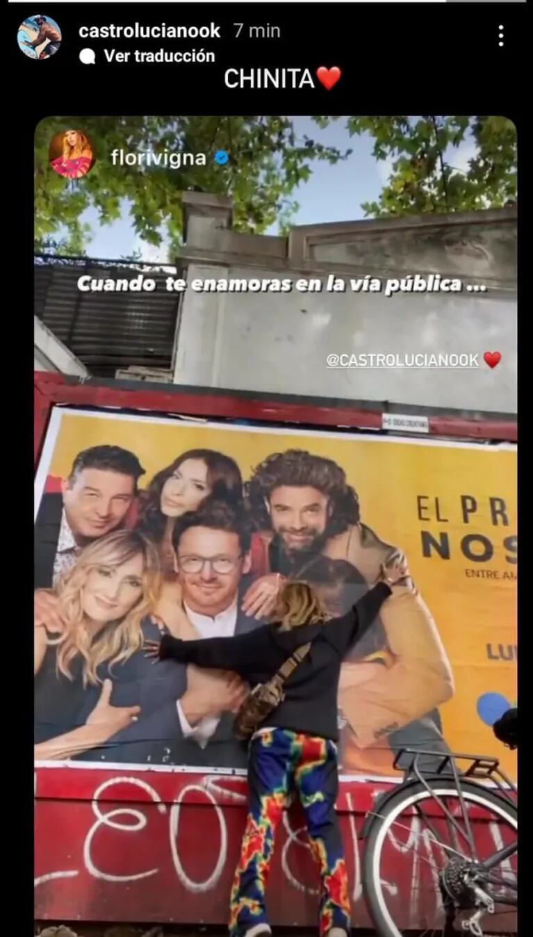 La divertida reacción de Flor Vigna al ver un cartel de Luciano Castro en la calle: "Cuando te enamorás"