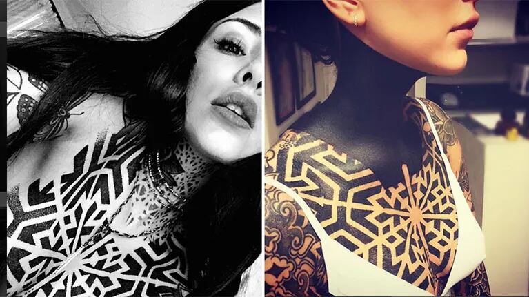 El nuevo tatuaje de Cande Tinelli en su cuello. Fotos: Instagram.