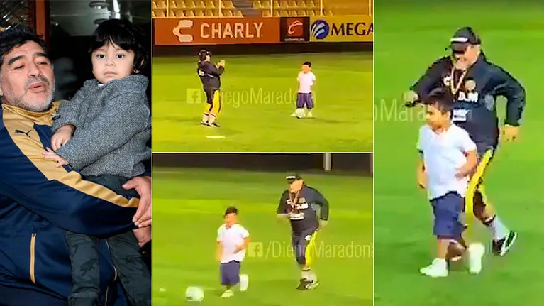 El video de Maradona jugando al fútbol con su hijo Dieguito