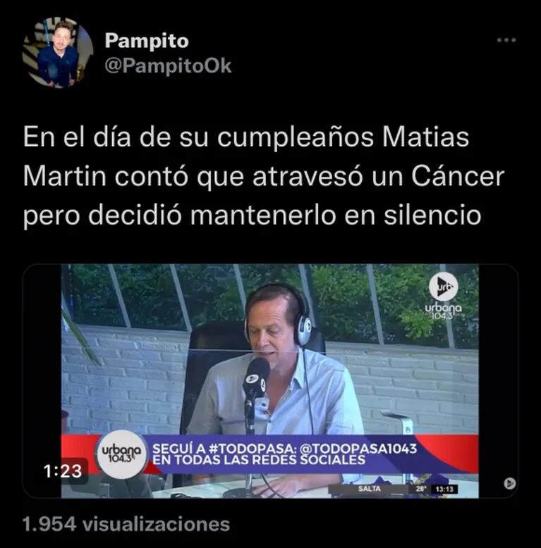 Matías Martin contó que tuvo cáncer: "Pasé momentos muy feos, que nunca quise contar"